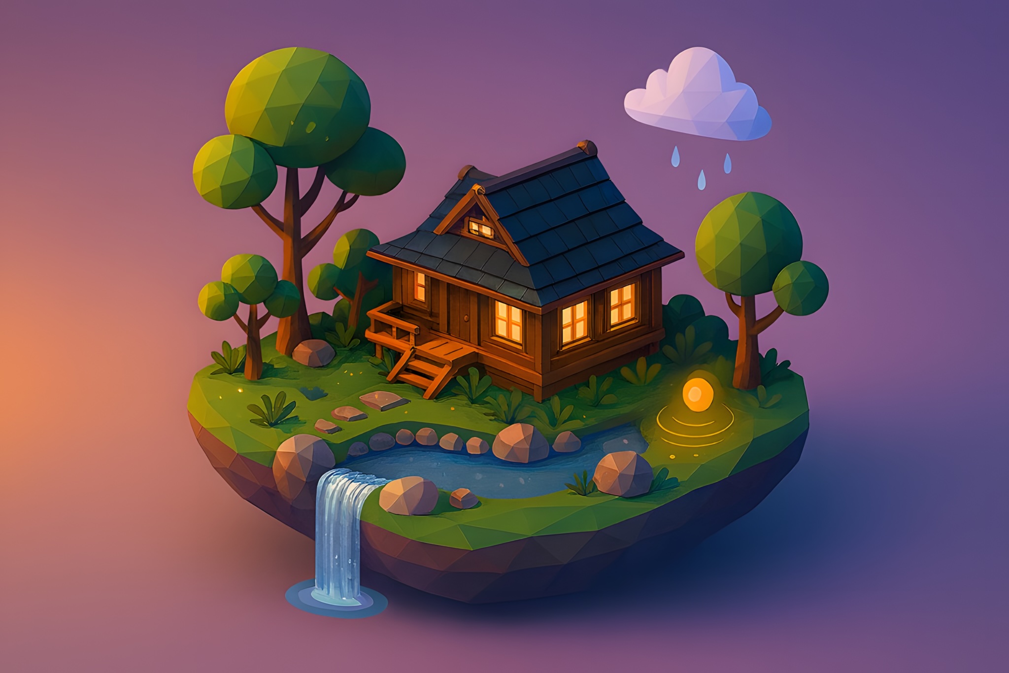 Mysterious island landscape with fog